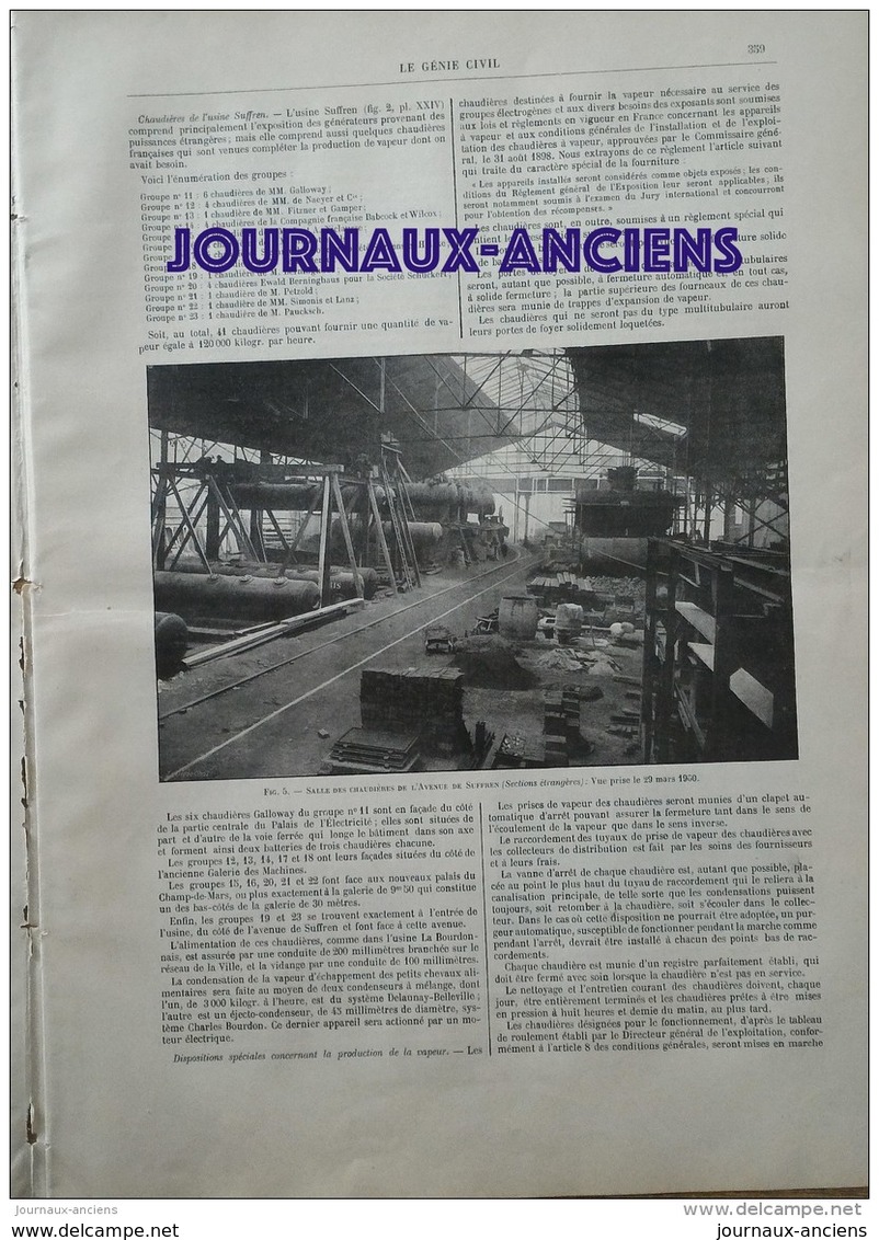 1900 - EXPOSITION DE 1900 INSTALLATION DES CHAUDIERES - VOITURE JENATZY - CANAL DU PANAMA - PAQUEBOT " LA SAVOIE " - Documents Historiques