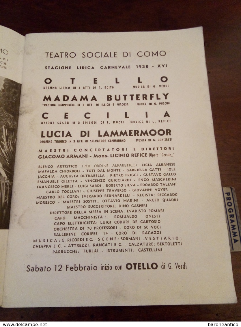 Opuscolo Teatro Sociale Como Stagione Lirica 1938 Pagine 74 Illustrato - Documentos Históricos