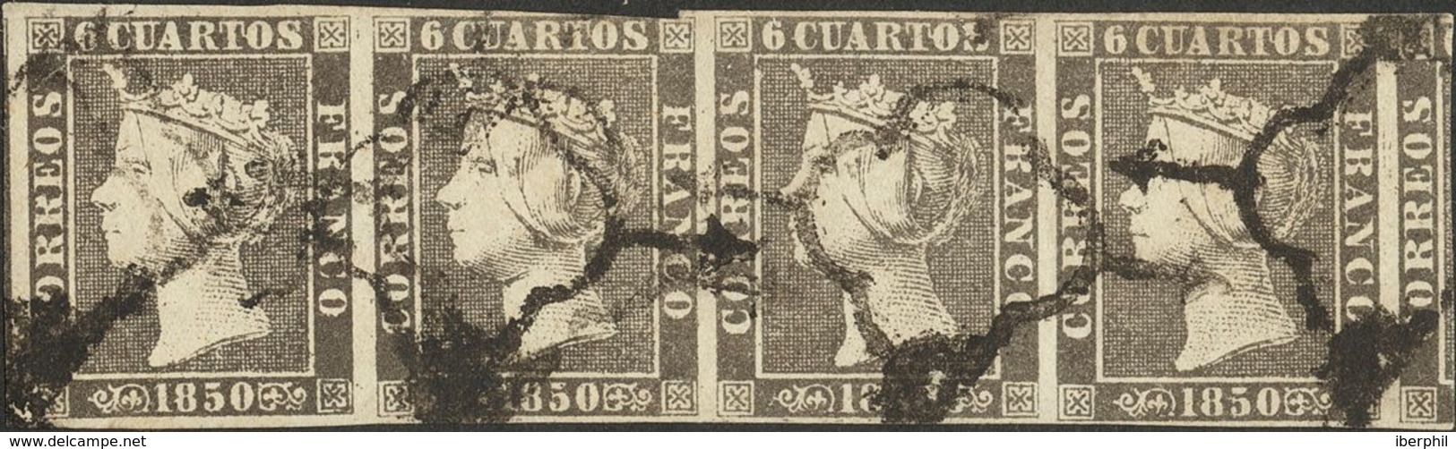 º1A(4). 1850. 6 Cuartos Negro, Tira De Cuatro (un Sello Margen Corto). MAGNIFICA E INUSUAL UN MULTIPLO DE ESTE TAMAÑO. E - Altri & Non Classificati