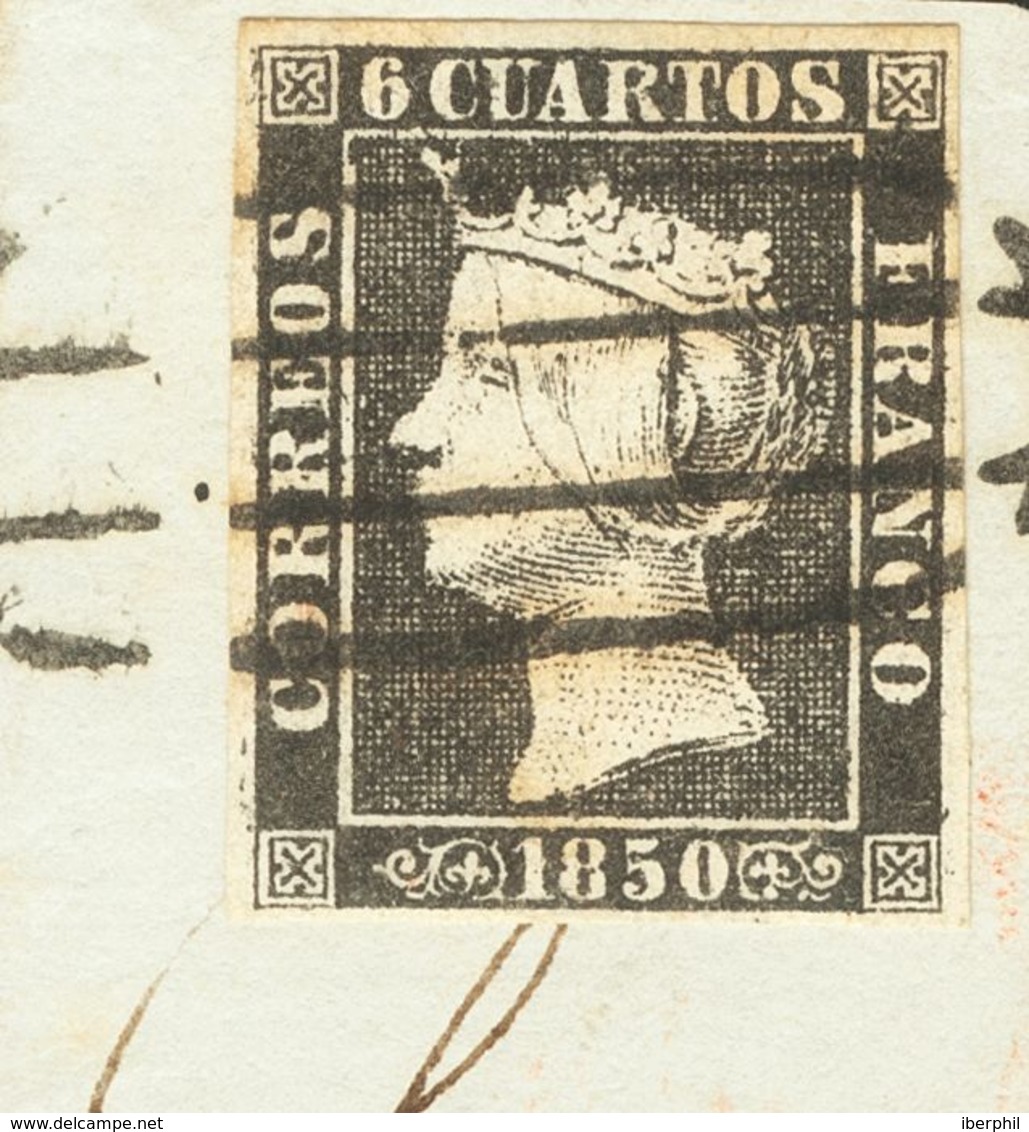 Fragmento 1. 1850. 6 Cuartos Negro, Sobre Fragmento. Matasello PARRILLA DE MADRID. MAGNIFICO. - Altri & Non Classificati