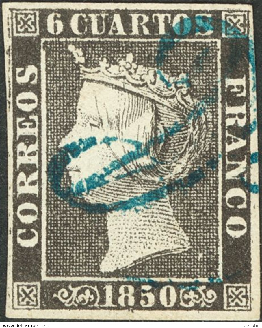 º1. 1850. 6 Cuartos Negro. Matasello Anagrama "A", En Azul De Córdoba. MAGNIFICO. - Other & Unclassified