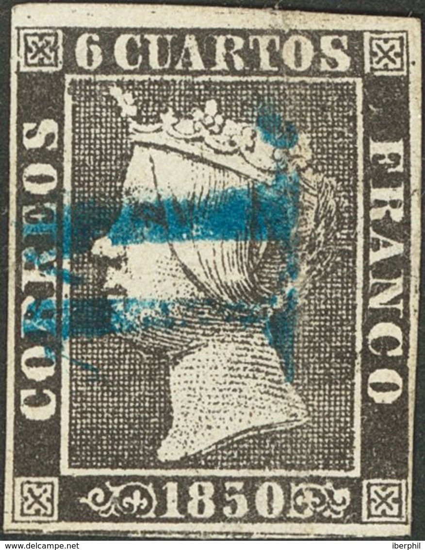 º1. 1850. 6 Cuartos Negro (I-19). Matasello "11", En Azul De Zaragoza. MAGNIFICO. Cert. COMEX. - Other & Unclassified