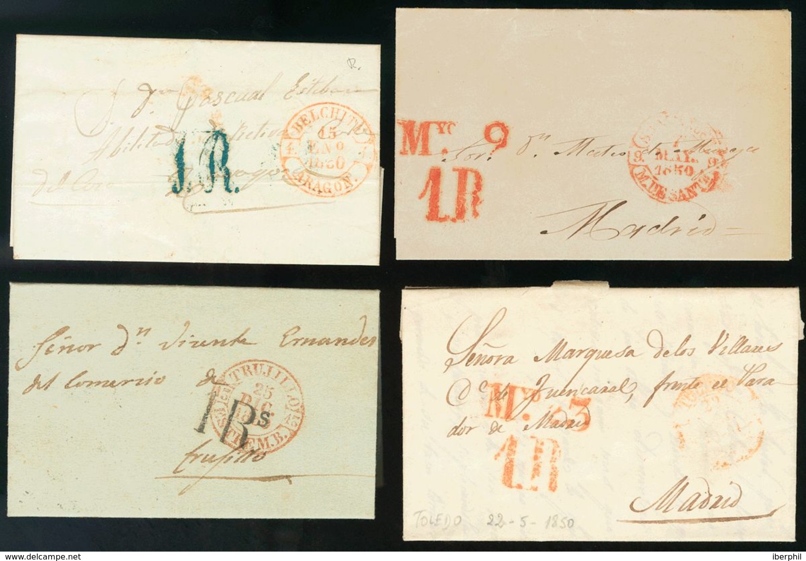 Sobre . 1850. Conjunto De Cuatro Cartas Prefilatélicas De Diferentes Demarcaciones Circuladas En 1850 Y Todas Con El Fec - Other & Unclassified