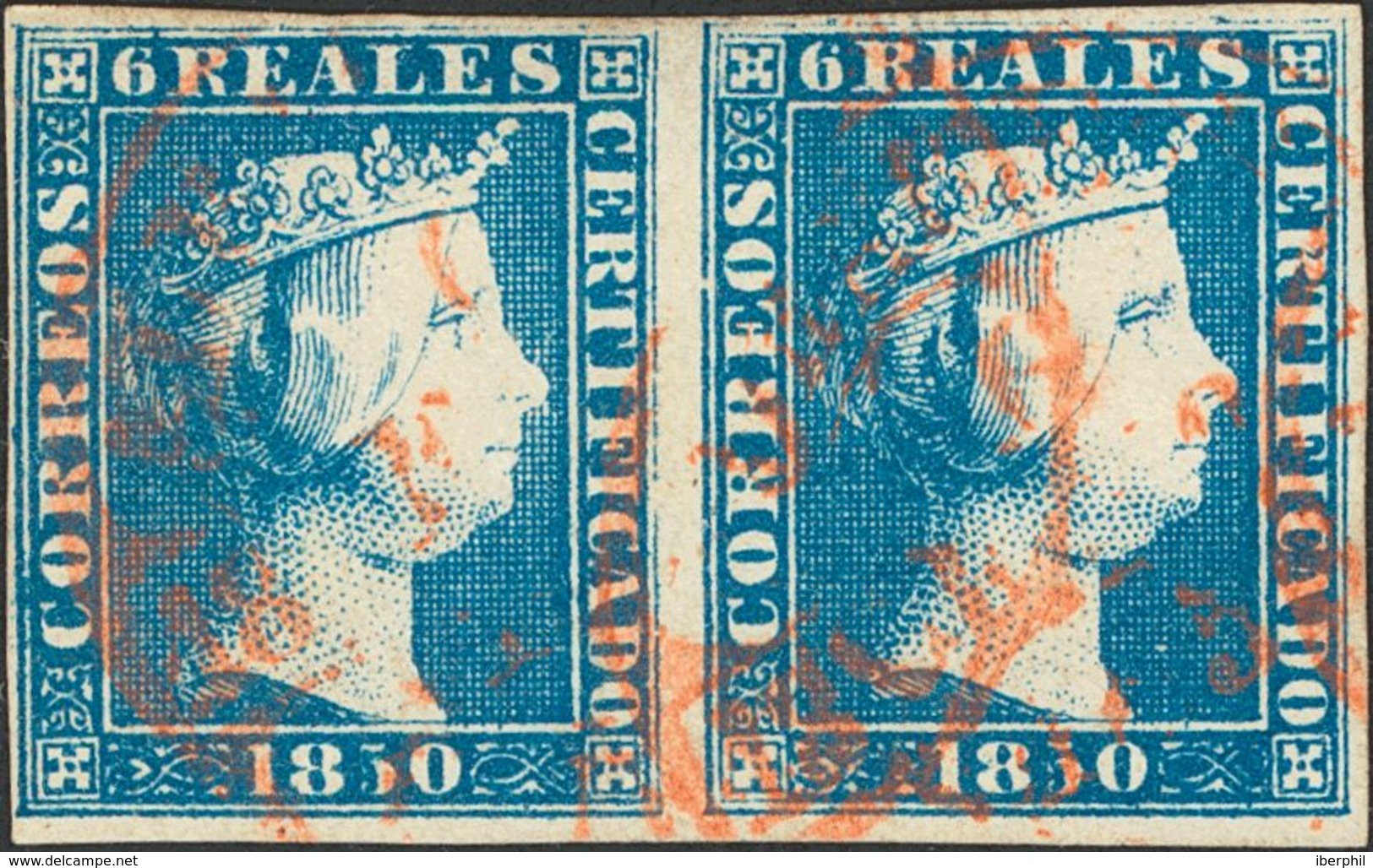 º4(2). 1850. 6 Reales Azul, Pareja. Matasello ALBACETE / CUENCA (matasello Baeza Muy Limpio). MAGNIFICA Y RARA. Cert. CE - Otros & Sin Clasificación