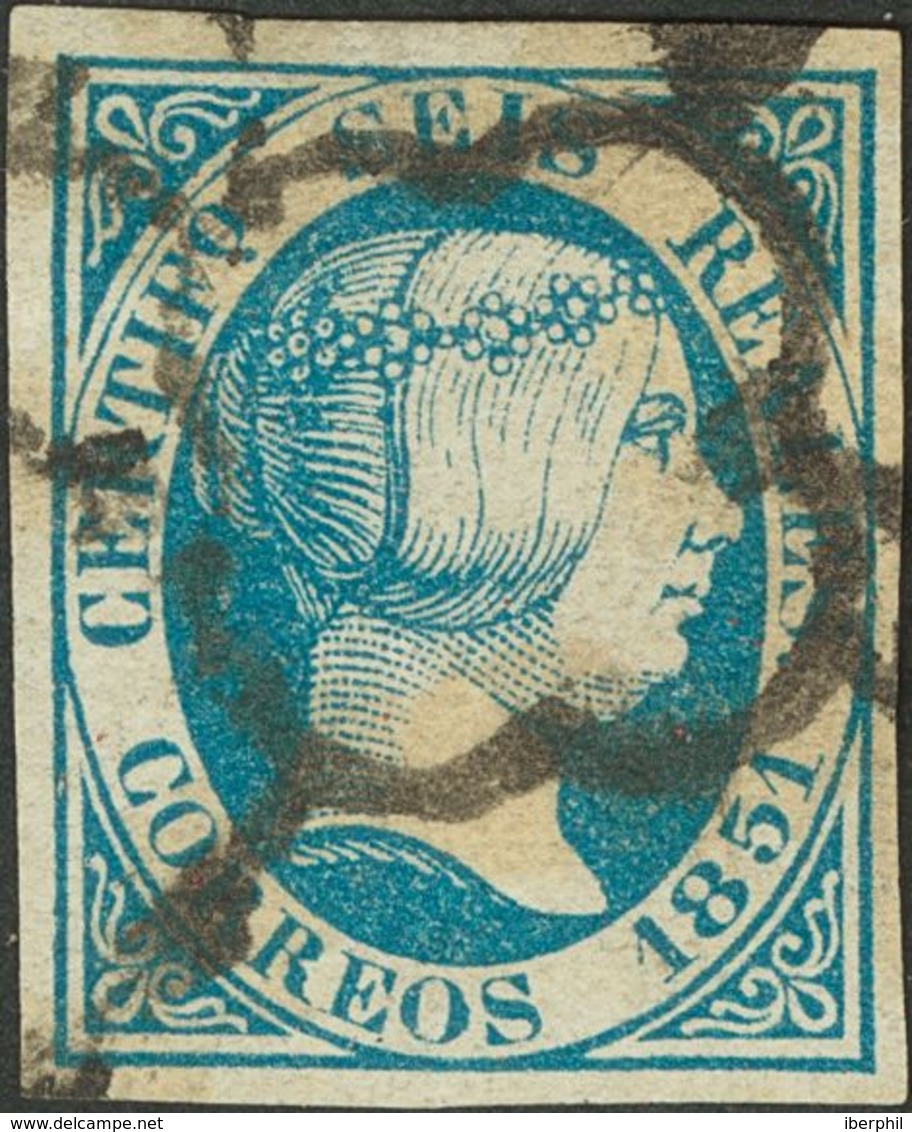 º10. 1851. 6 Reales Azul. Enormes Márgenes. MAGNIFICO. Cert. CEM. - Otros & Sin Clasificación