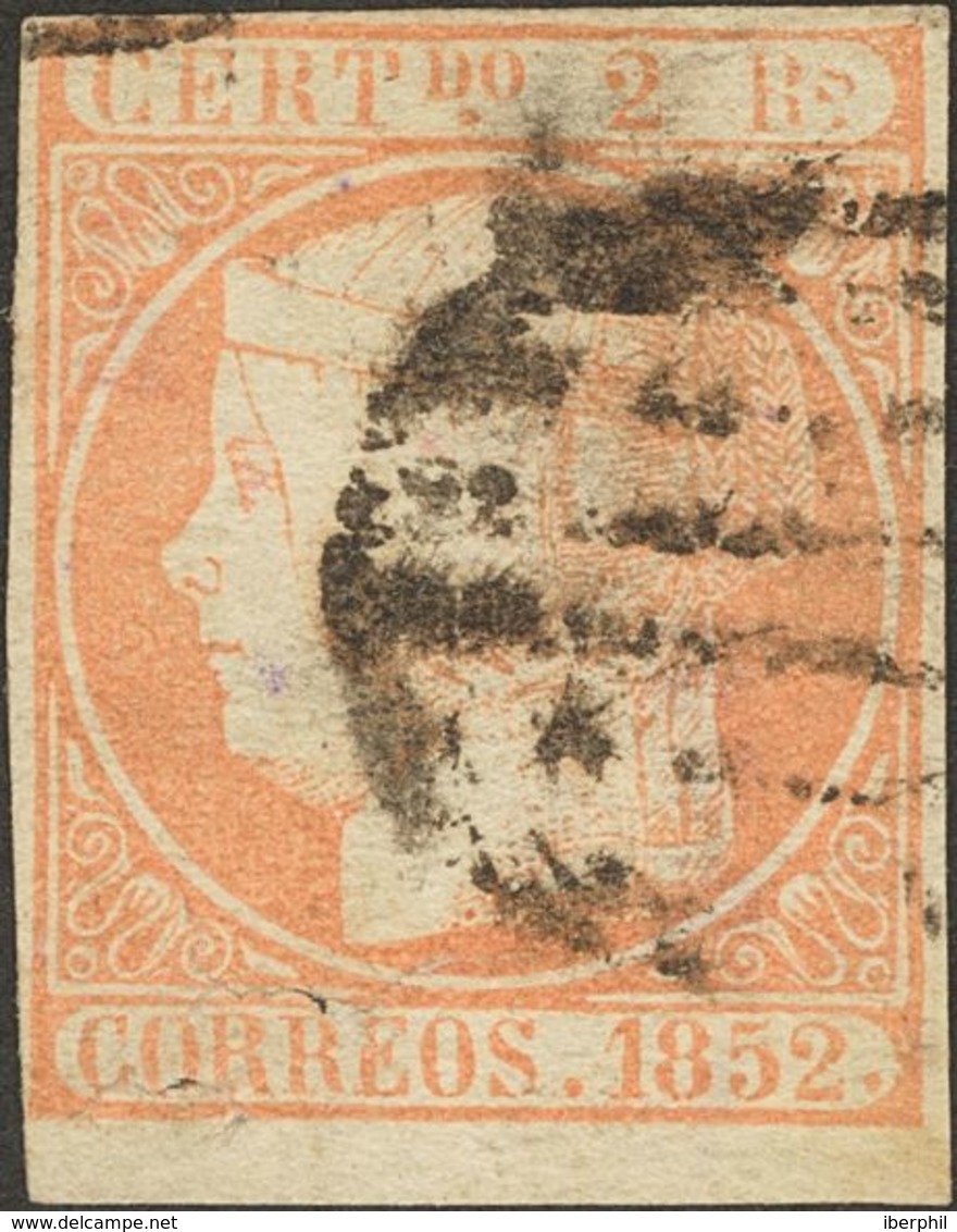 º14. 1852. 2 Reales Naranja Pálido, Borde De Hoja. Mínimo Cortecito En La Parte Inferior Del Sello. MAGNIFICO Y ESPECTAC - Otros & Sin Clasificación