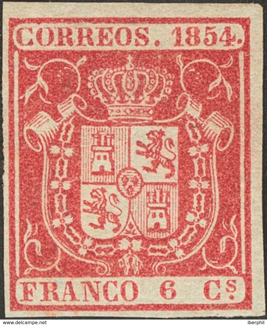 (*)24. 1854. 6 Cuartos Carmín. Color Muy Intenso. MAGNIFICO. Cert. CEM. - Otros & Sin Clasificación