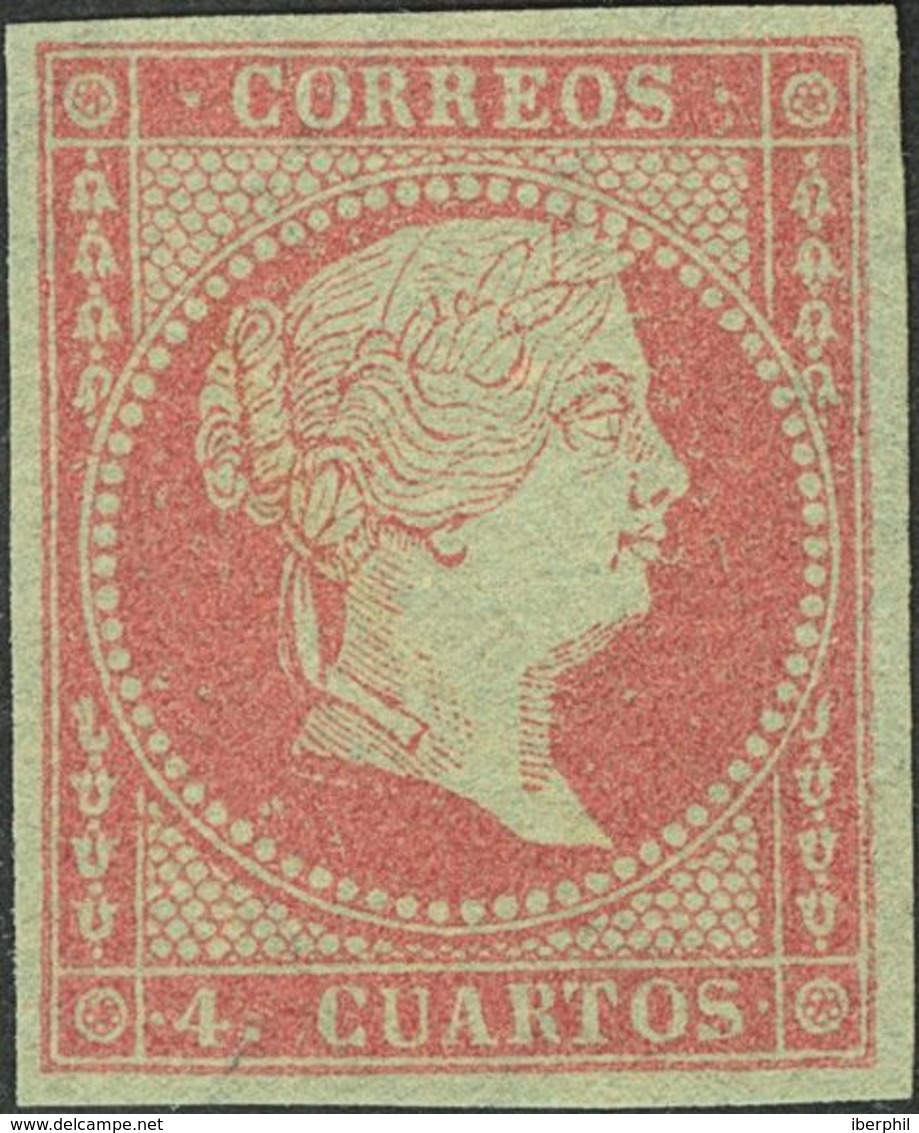 (*)40. 1855. 4 Cuartos Rojo Carmín. MAGNIFICO. Cert. CEM. - Other & Unclassified