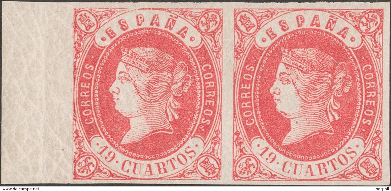 *60(2). 1862. 19 Cuartos Rosa, Pareja, Borde De Hoja. MAGNIFICA. - Otros & Sin Clasificación