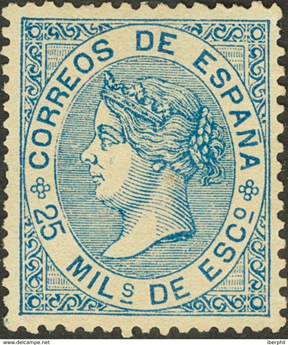 (*)9. 1868. 25 Mils Azul. Bien Centrado. MAGNIFICO. Dictamen GRAUS. - Otros & Sin Clasificación