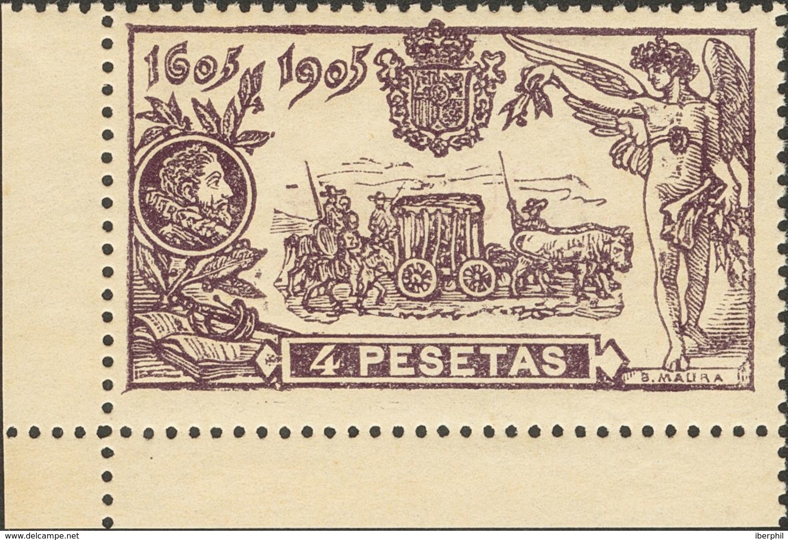 **265. 1905. 4 Pts Violeta, Esquina De Pliego. Excepcional Centraje. PIEZA DE LUJO. Edifil 2019: +++245 Euros - Otros & Sin Clasificación