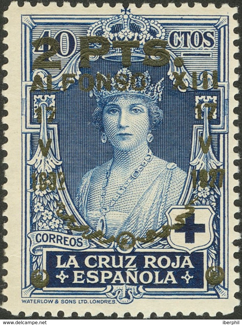 **383hcc. 1927. 2 Pts Sobre 40 Cts Azul. Variedad CAMBIO DE COLOR DE LA SOBRECARGA, En Negro. MAGNIFICO Y RARO. Edifil 2 - Otros & Sin Clasificación