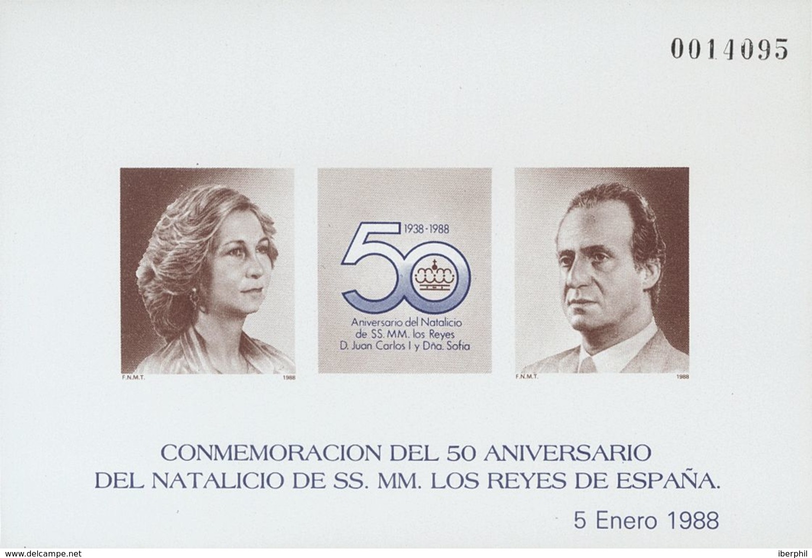 **15P. 1988. Prueba De Lujo. 50º ANIVERSARIO NATALICIO DE LOS REYES. MAGNIFICA. Edifil 2019: 120 Euros - Sonstige & Ohne Zuordnung