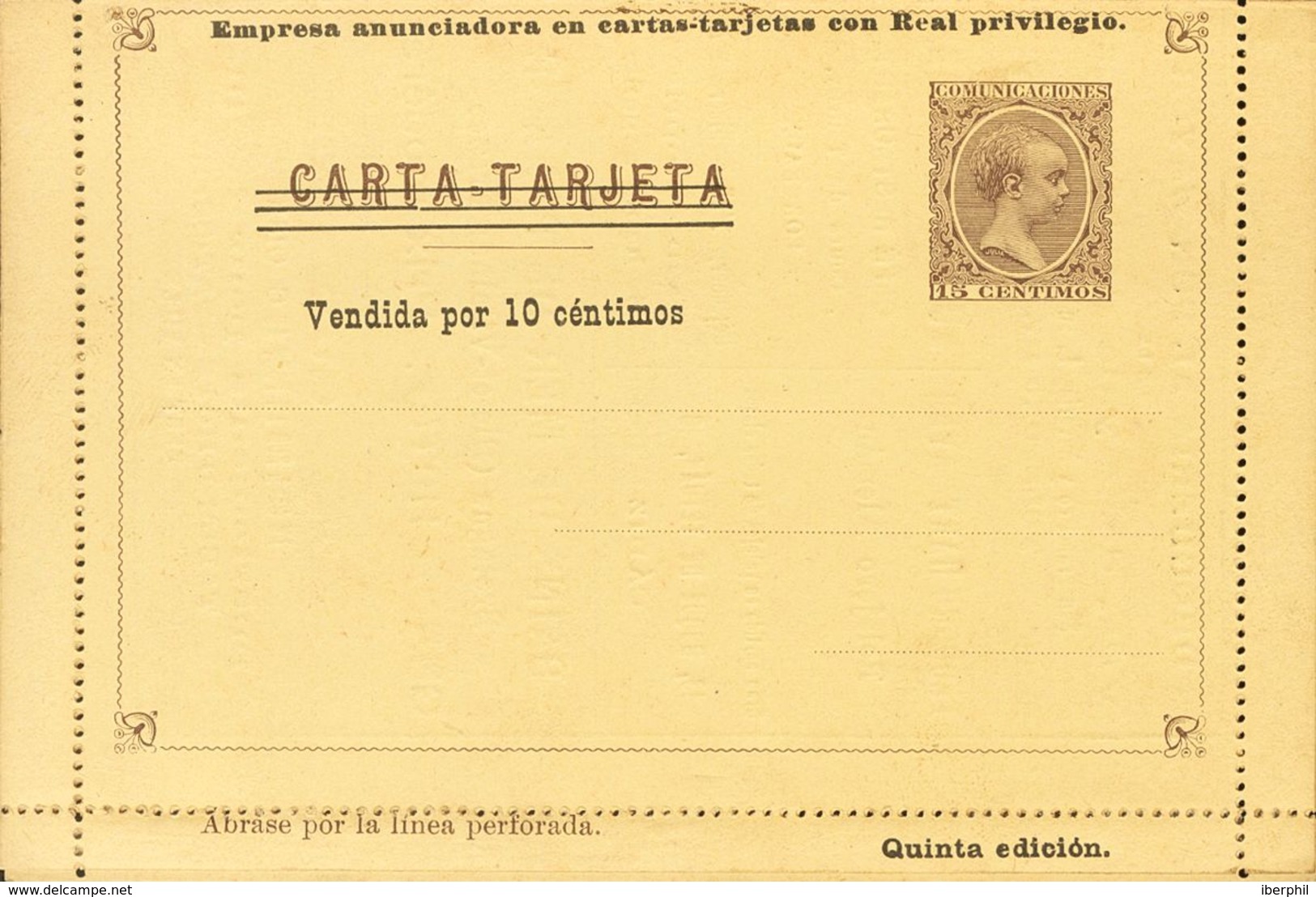 (*)EPP8. 1892. 15 Cts Castaño Sobre CARTA-TARJETA ANUNCIADORA. Quinta Edición. MAGNIFICA Y MUY RARA. - Otros & Sin Clasificación