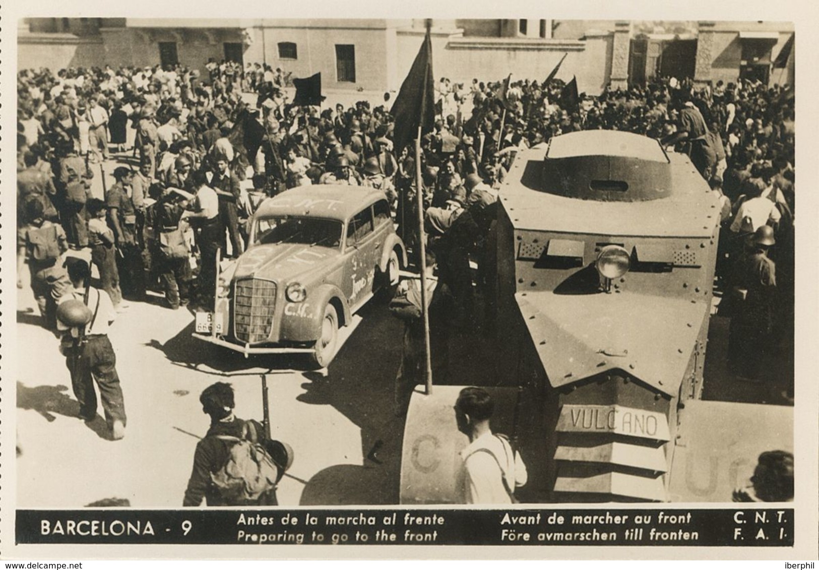 (*). (1938ca). Tarjeta Postal Fotográfica De C.N.T.-F.A.I. "Antes De La Marcha Al Frente". MAGNIFICA Y RARA. - Otros & Sin Clasificación