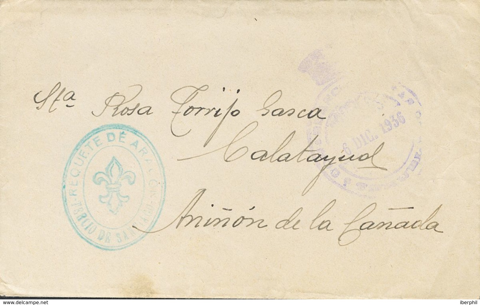 Sobre . 1936. (6 De Noviembre). Carta (con Texto) De VILLASTAR (TERUEL) A ANIÑON (ZARAGOZA), Remitida Por Un Teniente De - Other & Unclassified