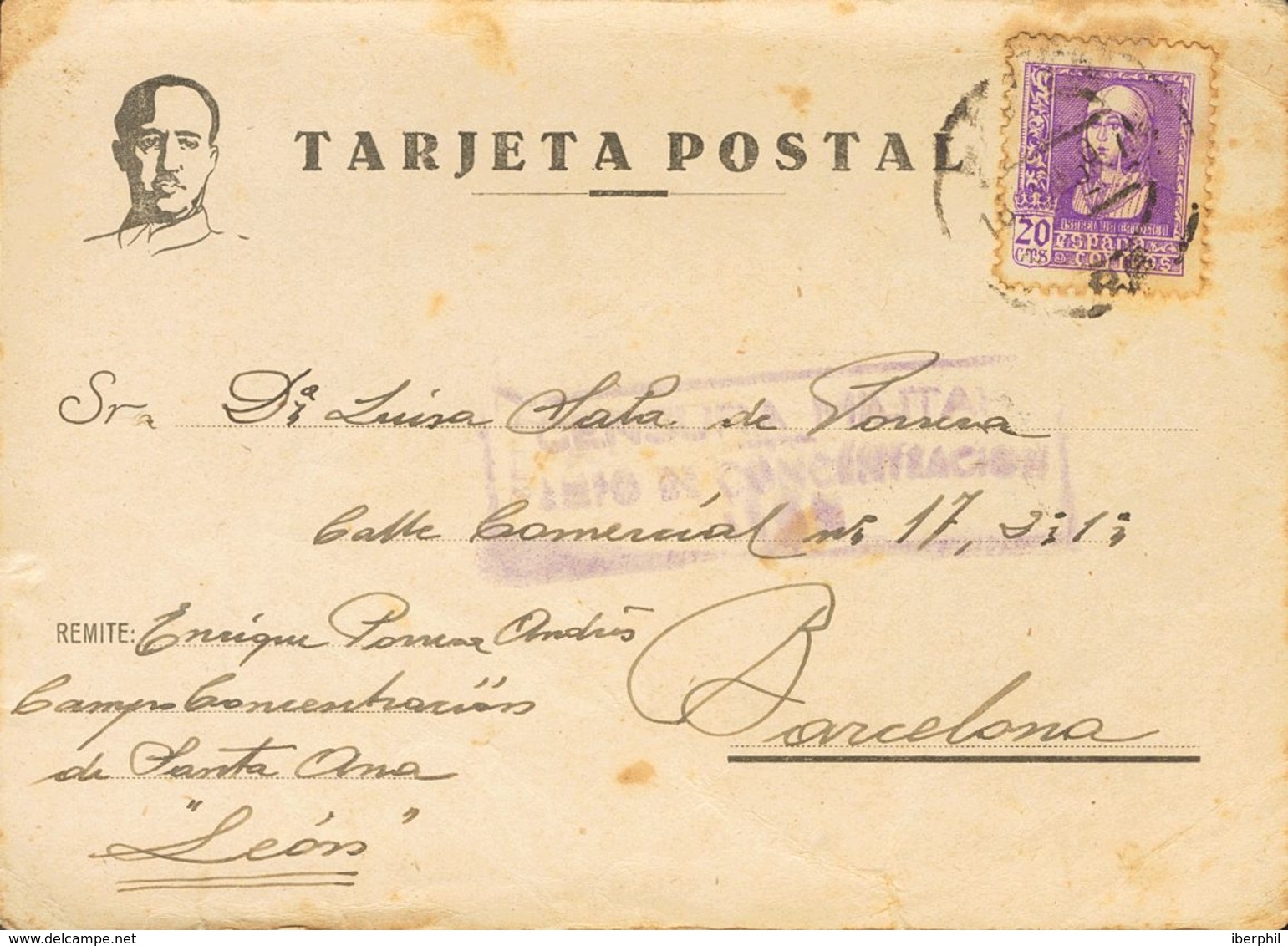 Sobre . 1939. Conjunto De Siete Tarjetas Postales De LEON A BARCELONA, Remitidas Desde El Campo De Concentración De Sant - Otros & Sin Clasificación