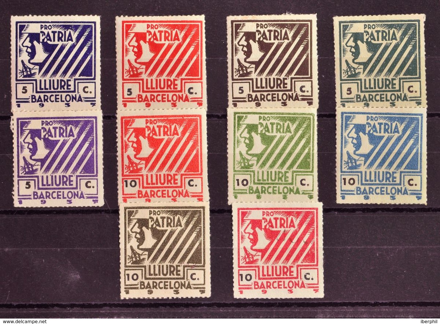 */(*). 1937. Diez Sellos De 5 Cts (5) Y 10 Cts (5). BARCELONA PRO PATRIA LLIURE, Incluyendo Un 5 Cts Violeta No Reseñado - Otros & Sin Clasificación