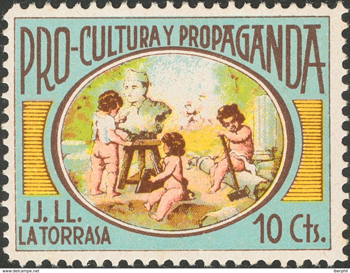 *. 1937. 10 Cts Multicolor. HOSPITALET-LA TORRASA (BARCELONA). PRO CULTURA Y PROPAGANDA J.J.L.L. MAGNIFICO Y RARO. (Feso - Other & Unclassified