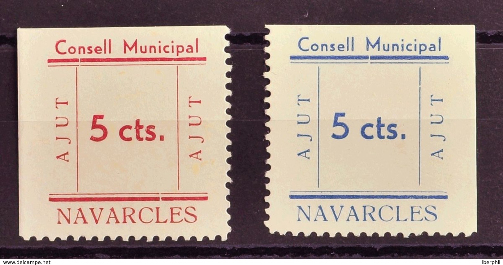 (*). 1937. 5 Cts Carmín Y 5 Cts Azul. NAVARCLES (BARCELONA). AJUT. MAGNIFICOS Y RAROS. (Fesofi 1/2 Y Allepuz 1/2) - Otros & Sin Clasificación