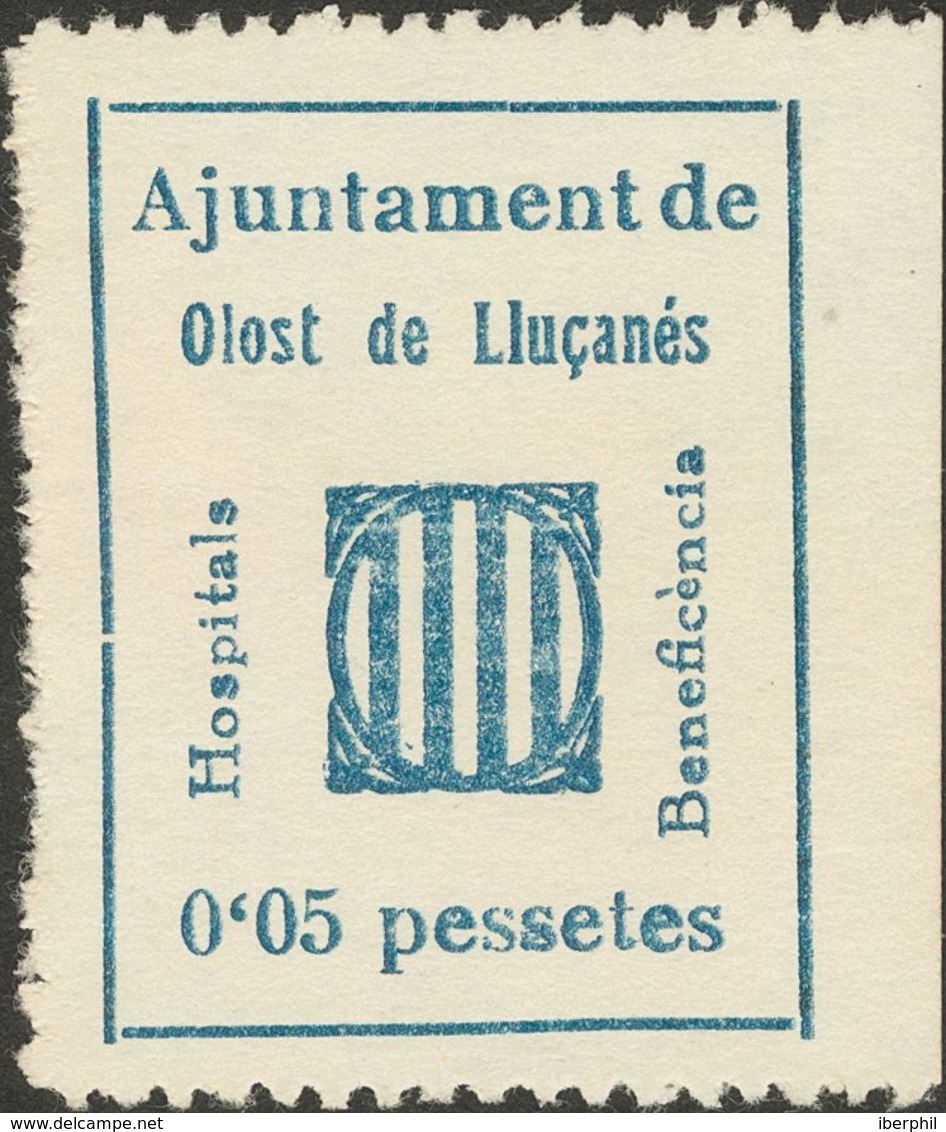 (*). 1937. 5 Cts Azul. OLOST DE LLUGANES (BARCELONA). MAGNIFICO Y RARO. (Fesofi 1 Y Allepuz 1) - Other & Unclassified