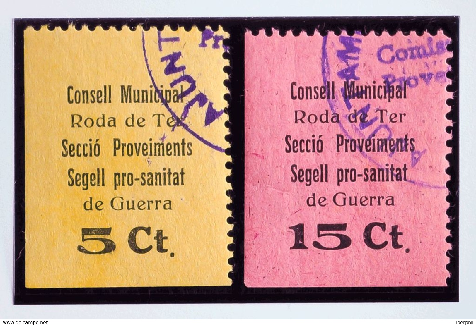 º. 1937. 5 Cts Negro Sobre Amarillo Y 15 Cts Negro Sobre Rosa. RODA DE TER (BARCELONA). CONSELL MUNICIPAL. MAGNIFICOS. ( - Otros & Sin Clasificación