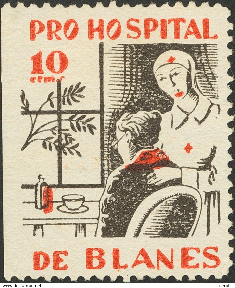 *. 1937. 10 Cts Negro Y Rojo. BLANES (GERONA). PRO HOSPITAL. MAGNIFICO. (Allepuz 3) - Other & Unclassified