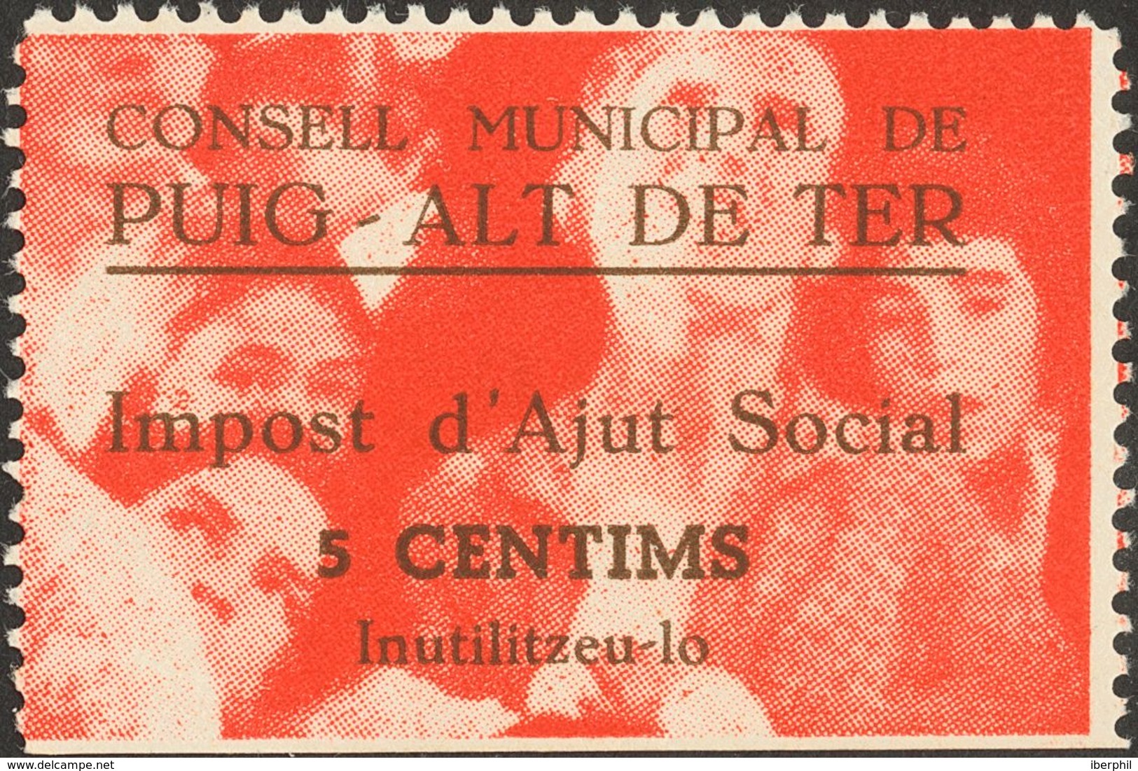 (*). 1937. 5 Cts Negro Y Rojo. PUIG-ALT DE TER (GERONA). AJUT SOCIAL. MAGNIFICO. (Allepuz 1) - Otros & Sin Clasificación