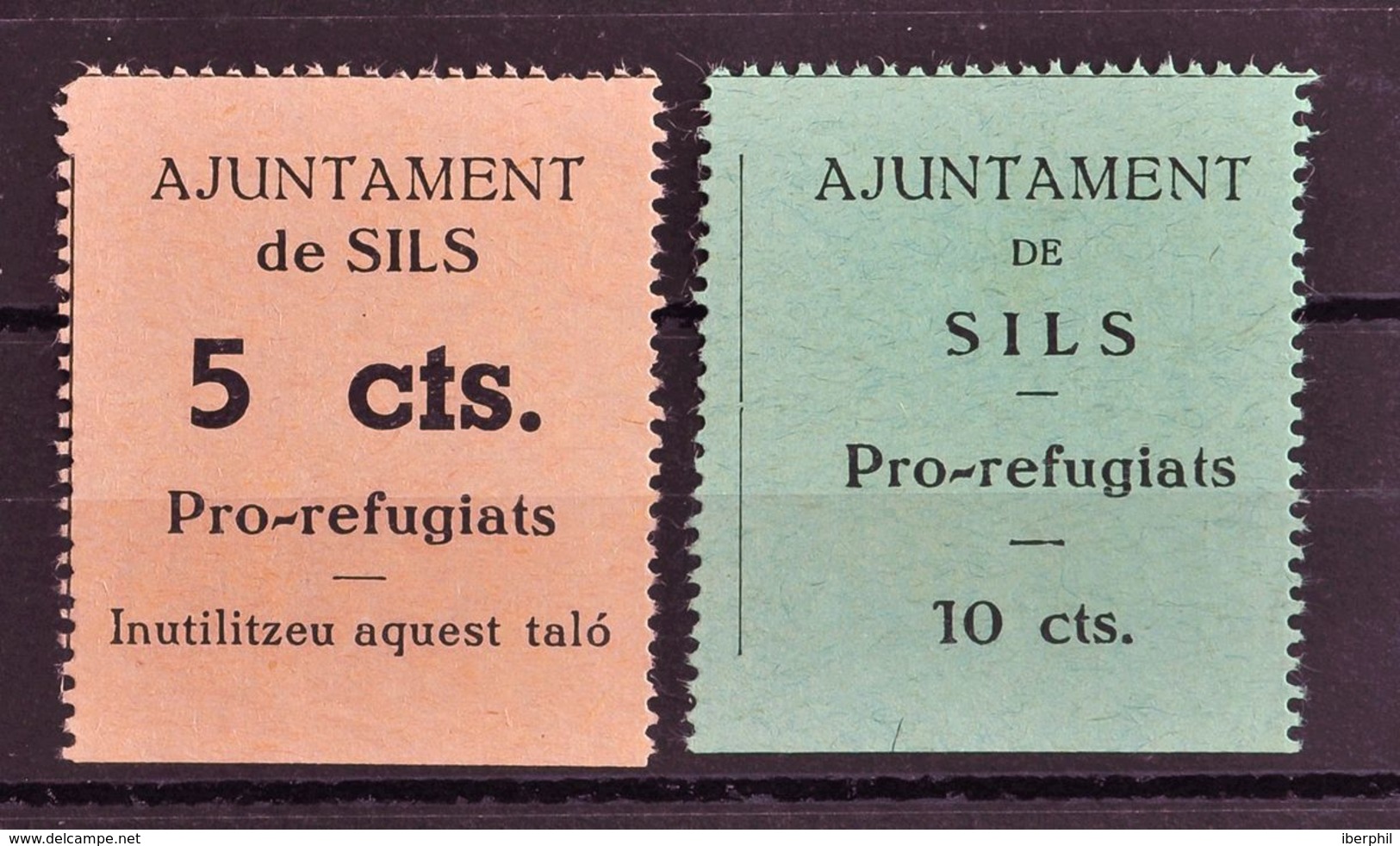 (*). 1937. 5 Cts Negro Sobre Rosa Y 10 Cts Negro Sobre Verde. SILS (GERONA). PRO REFUGIATS. MAGNIFICOS. (Fesofi 1, 3 Y A - Other & Unclassified