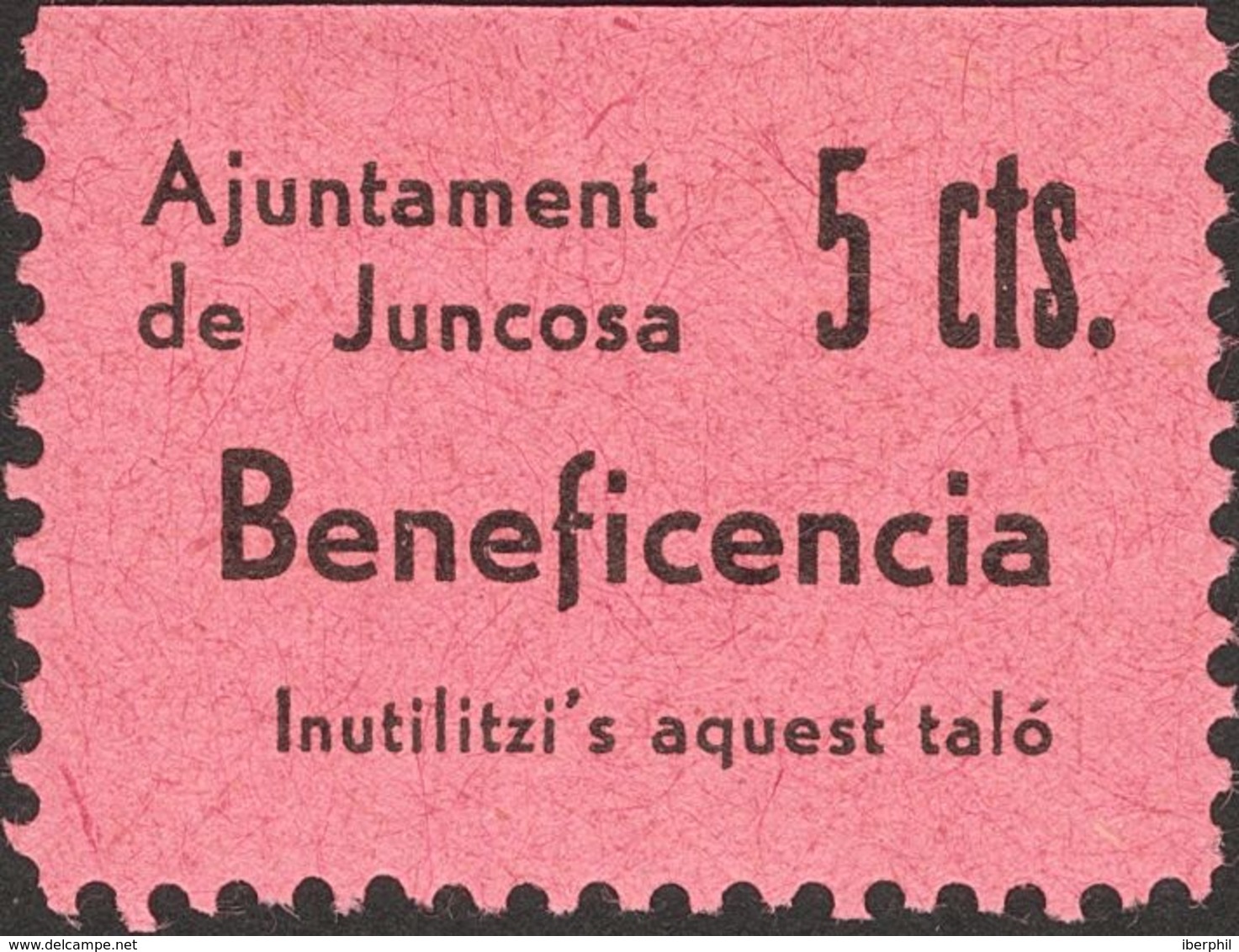 **. 1937. 5 Cts Negro Sobre Rosa. JUNCOSA (LERIDA). MAGNIFICO Y RARO. (Fesofi 6 Y Allepuz 6) - Other & Unclassified