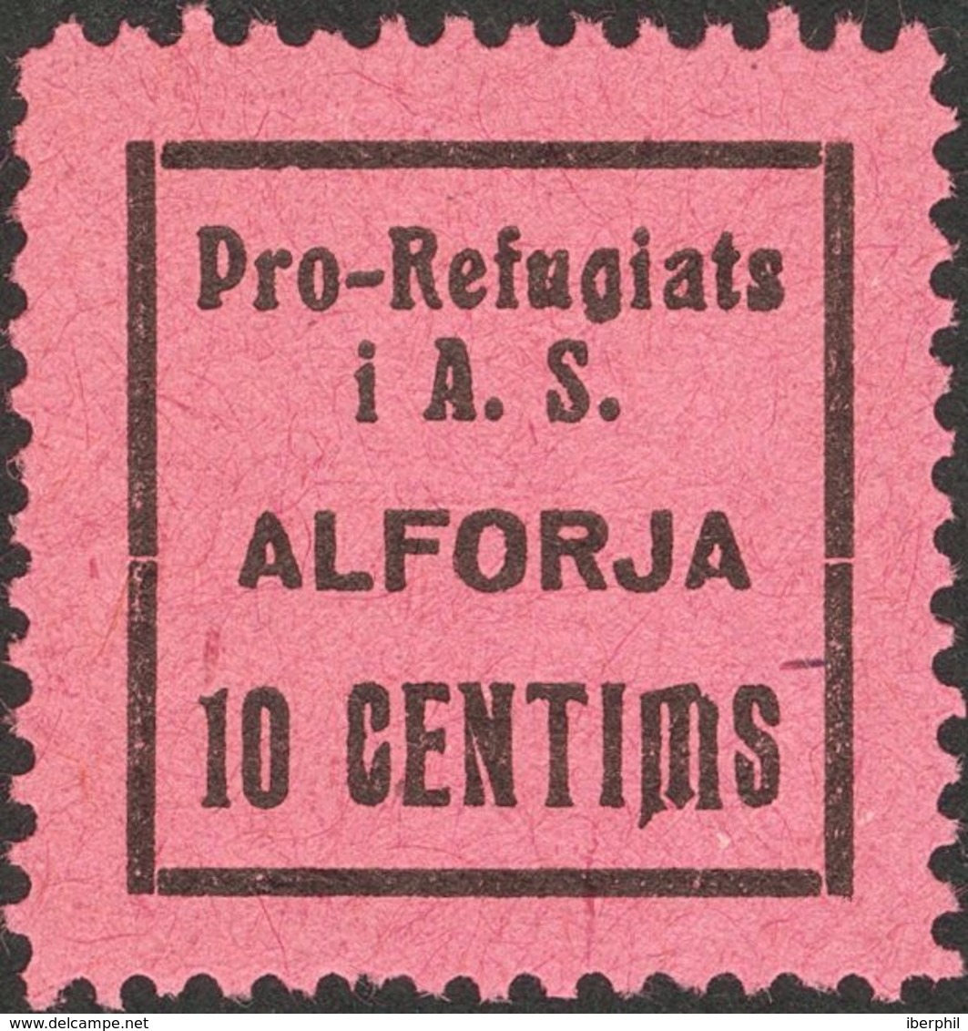 *. 1937. 10 Cts Negro Sobre Rosa. ALFORJA (TARRAGONA). PRO REFUGIATS. MAGNIFICO Y MUY RARO. (Fesofi 3 Y Allepuz 3) - Otros & Sin Clasificación