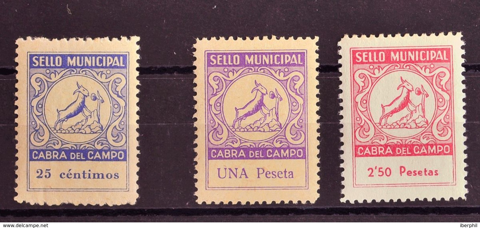 *. (1937ca). 25 Cts Azul, 1 Pts Violeta Y 2'50 Pts Rosa. CABRA DEL CAMPO (TARRAGONA). MAGNIFICOS Y RAROS, NO RESEÑADOS. - Other & Unclassified