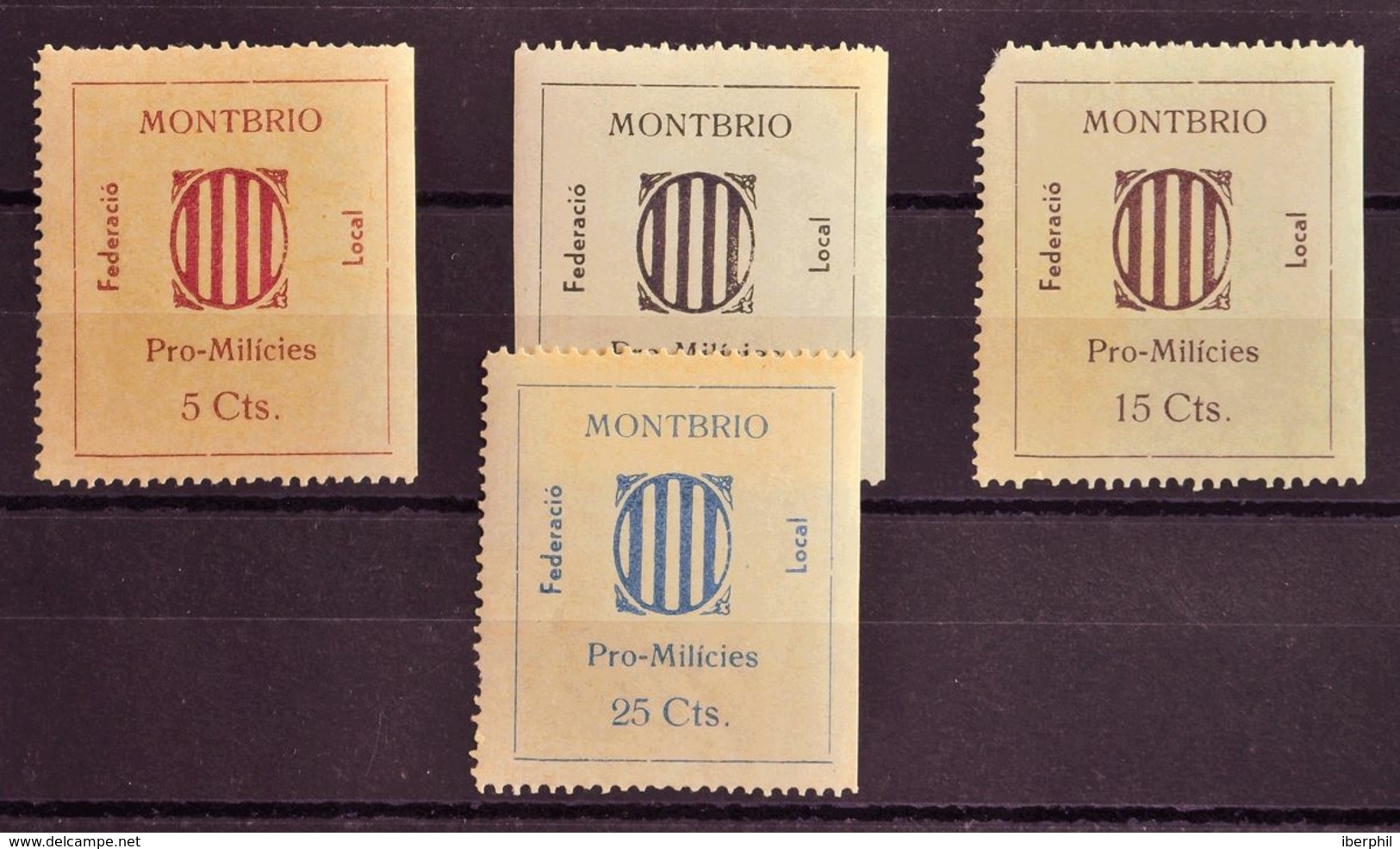 *. 1937. Serie Completa (el 15 Cts Diente Corto). MONTBRIO (TARRAGONA). BONITA Y RARISIMA. (Fesofi 1/4 Y Allepuz 1/4) - Other & Unclassified