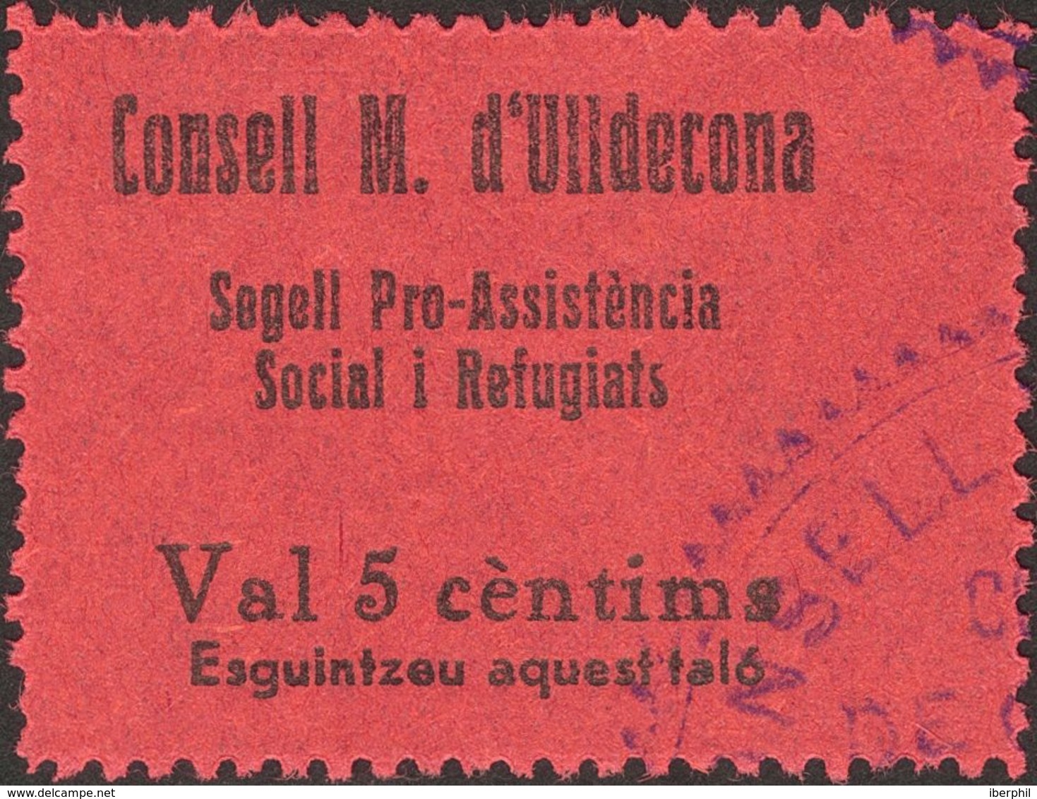 º. 1937. 5 Cts Negro Sobre Rojo. ULLDECONA (TARRAGONA). MAGNIFICO Y RARO. (Fesofi 1 Y Allepuz 1) - Otros & Sin Clasificación