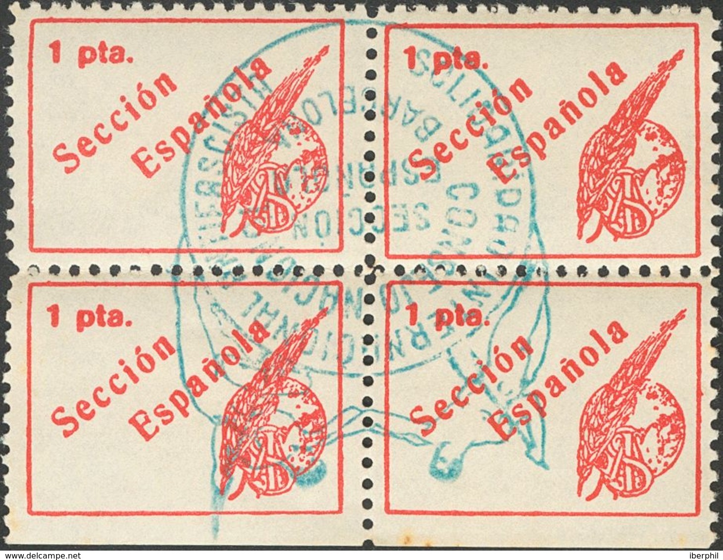 º. 1937. 1 Pts Rojo, Bloque De Cuatro. SECCION ESPAÑOLA. MAGNIFICO. (Guillamón 1612, Doménech 122) - Other & Unclassified