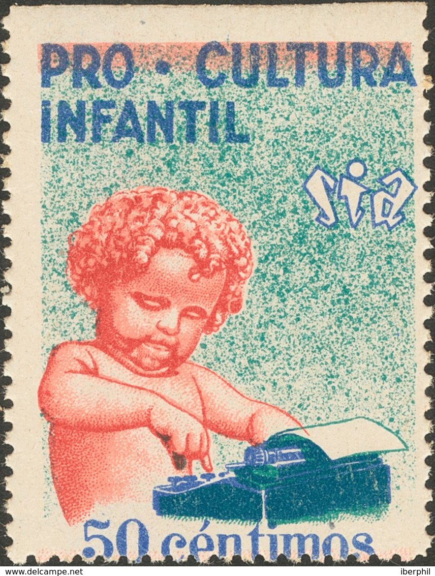 *. 1937. 50 Cts Azul, Verde Y Rojo (conservación Habitual). S.I.A. PRO CULTURA INFANTIL. BONITO. (Guillamón 1625, Doméne - Autres & Non Classés