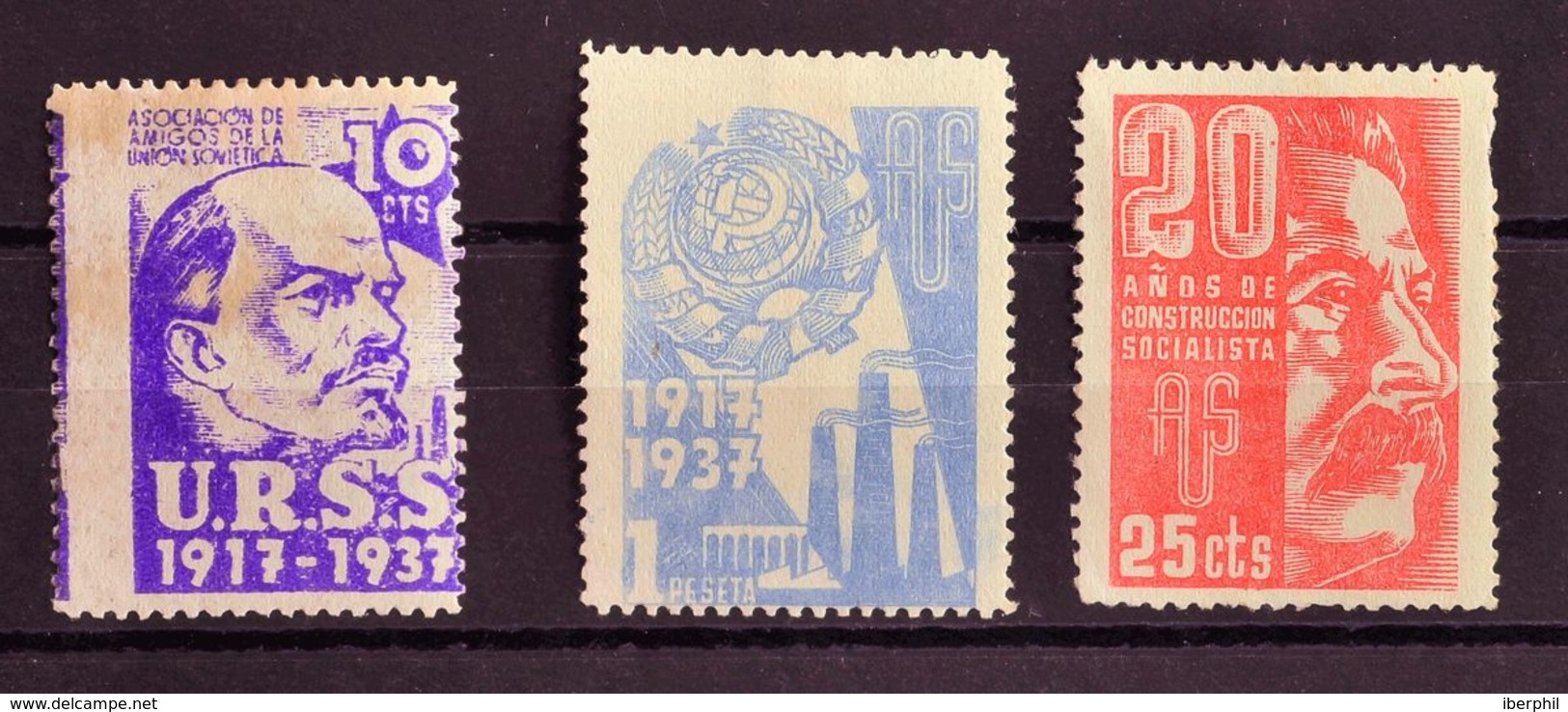 (*). 1937. 10 Cts Violeta, 1 Pts Azul Y 25 Cts Rosa (conservación Habitual). AMIGOS DE LA UNION SOVIETICA. BONITOS. (Gui - Otros & Sin Clasificación