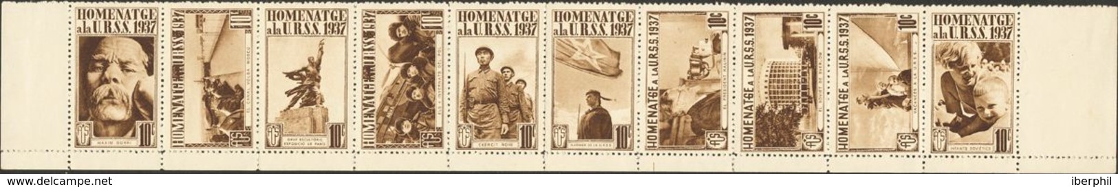 **. 1936. Serie Completa, Diez Valores En Color Castaño Sepia. HOMENATGE A LA U.R.S.S. 1937. MAGNIFICA. (Guillamón 1739/ - Autres & Non Classés