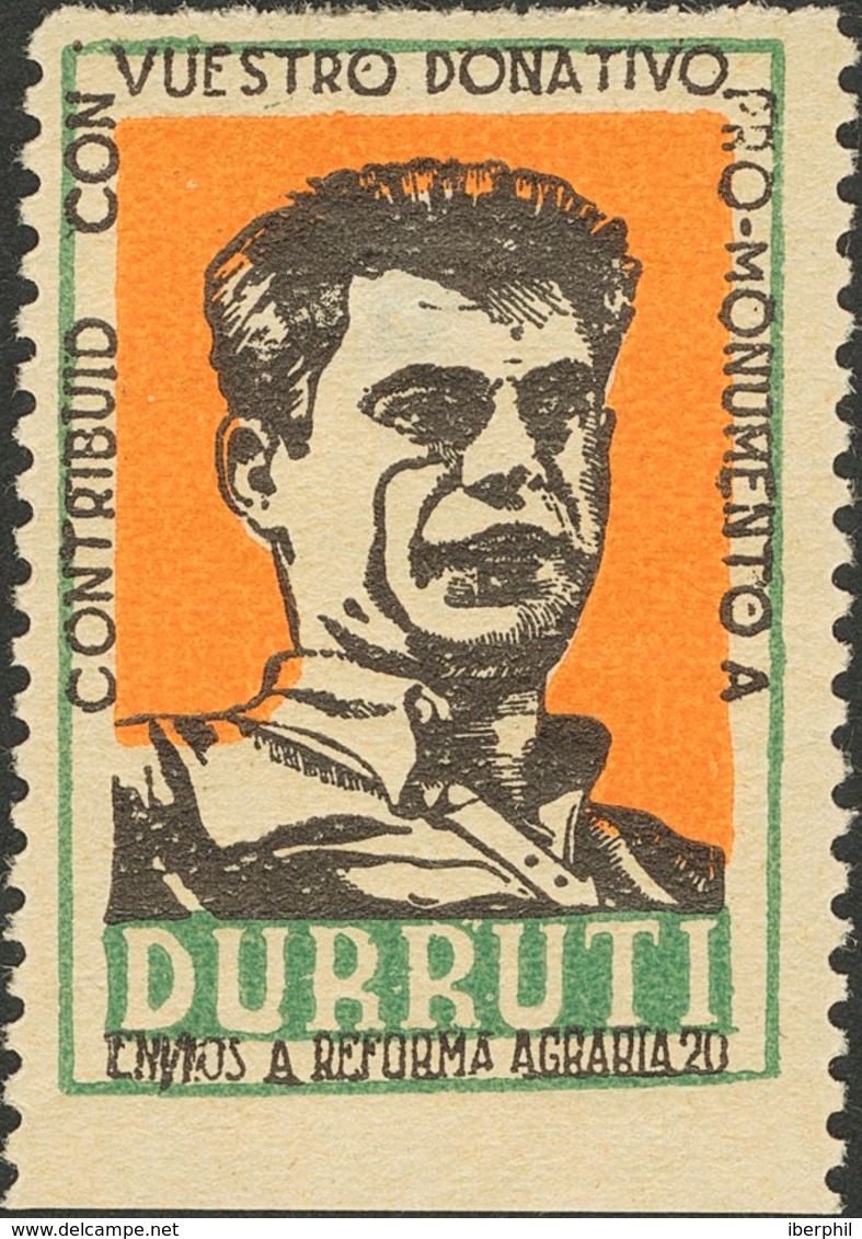 *. 1937. Sin Valor, Naranja, Verde Pálido Y Negro. PRO MONUMENTO A DURRUTI. BONITO. (Guillamón 1955, Doménech 950) - Otros & Sin Clasificación