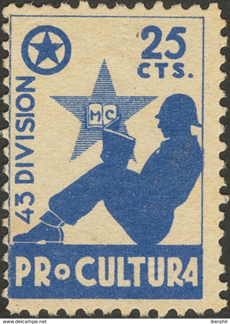 *. 1937. 25 Cts Azul. PRO CULTURA, 45 DIVISION. MAGNIFICO Y RARO. (Guillamón 2067, Doménech 1146) - Otros & Sin Clasificación