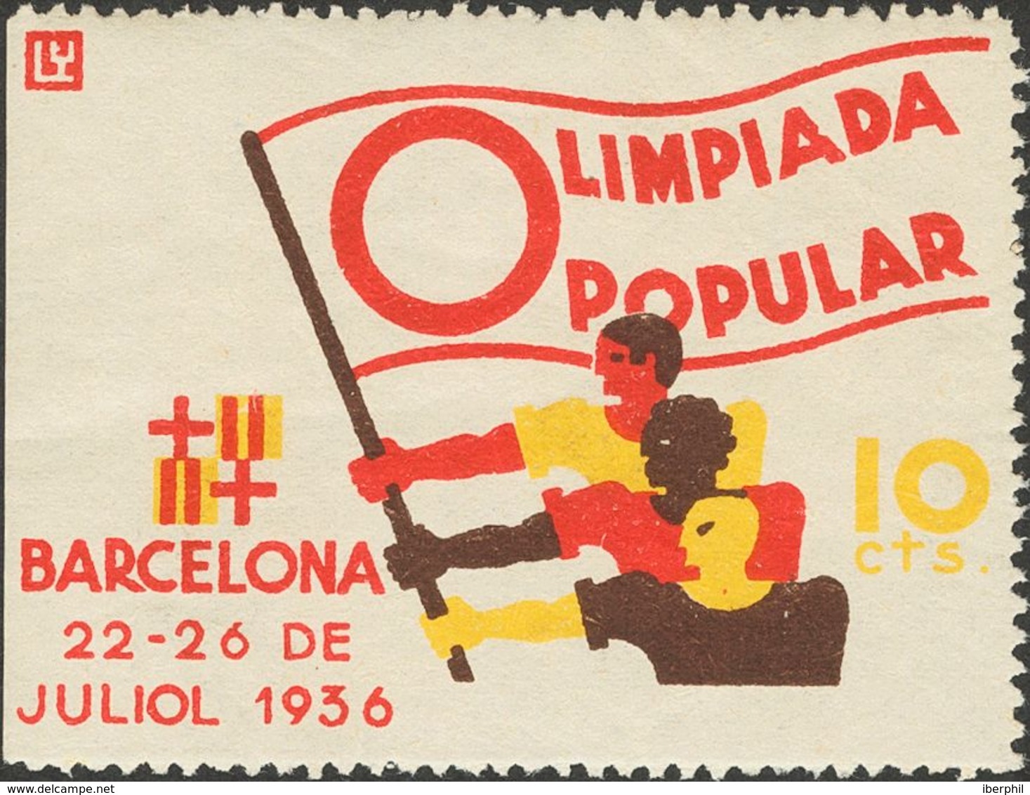 *. 1936. 10 Cts Castaño, Carmín Y Amarillo. OLIMPIADA POPULAR 22-26 DE JULIOL. MAGNIFICO Y MUY RARO. (Guillamón 2133, Do - Other & Unclassified