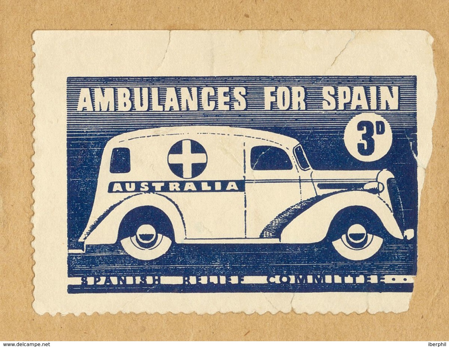 (*). (1938ca). 3 P Azul (defecto En El Margen Derecho Y Adherida En Una Cartulina). AMBULANCES FOR SPAIN, Del Spanish Re - Other & Unclassified