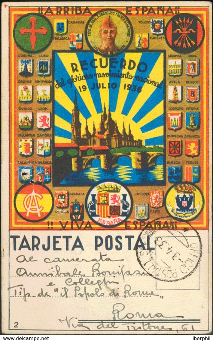 Sobre . 1938. Tarjeta Postal Patriótica "Recuerdo Del Glorioso Movimiento Nacional" (alguna Erosión) De PAULS (TARRAGONA - Other & Unclassified