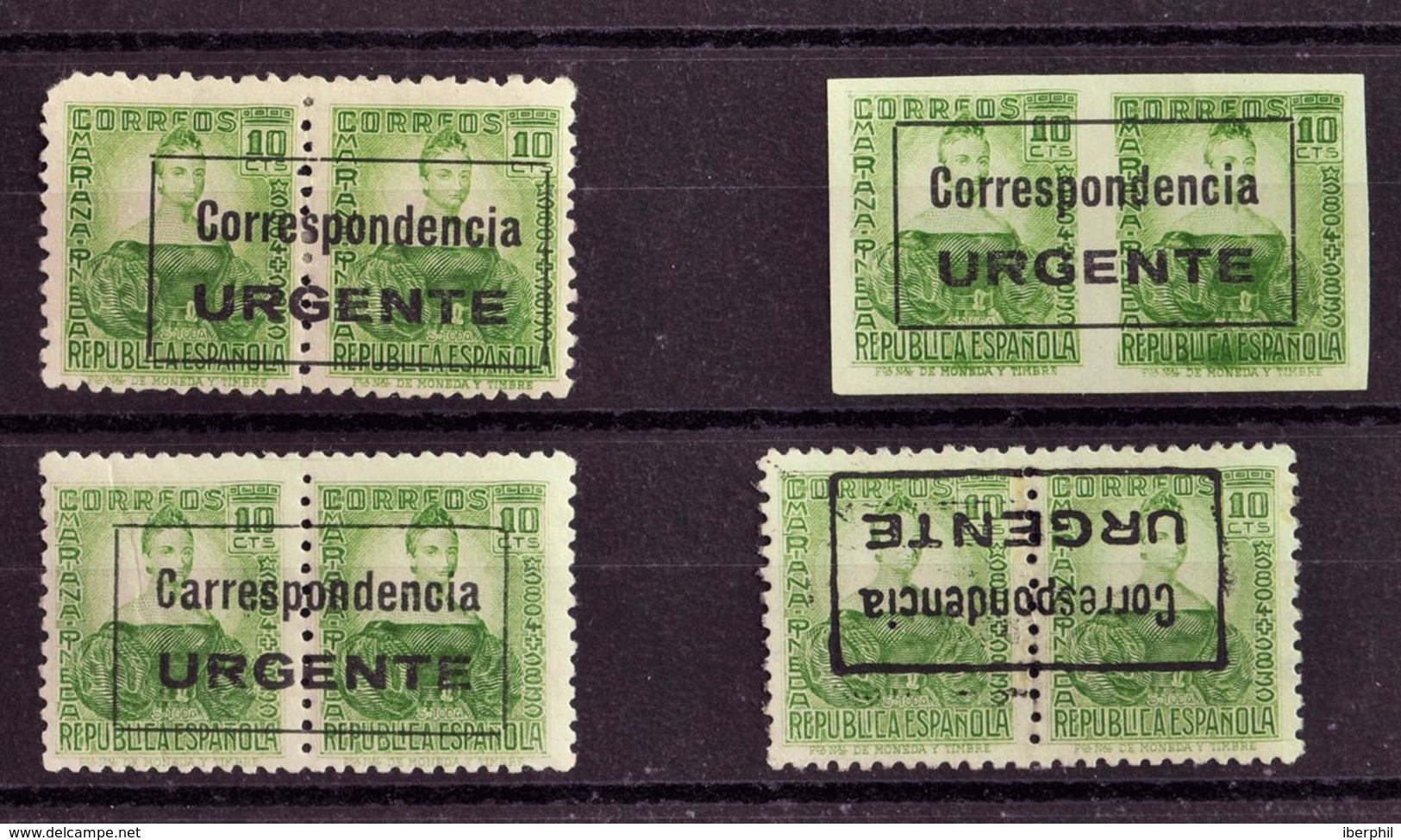 *44, 44s, 44he, 44hi. 1936. Conjunto De Cuatro Parejas Del 10 Cts Verde, Uno SIN DENTAR, Otro Variedad CARRESPONDENCIA Y - Other & Unclassified