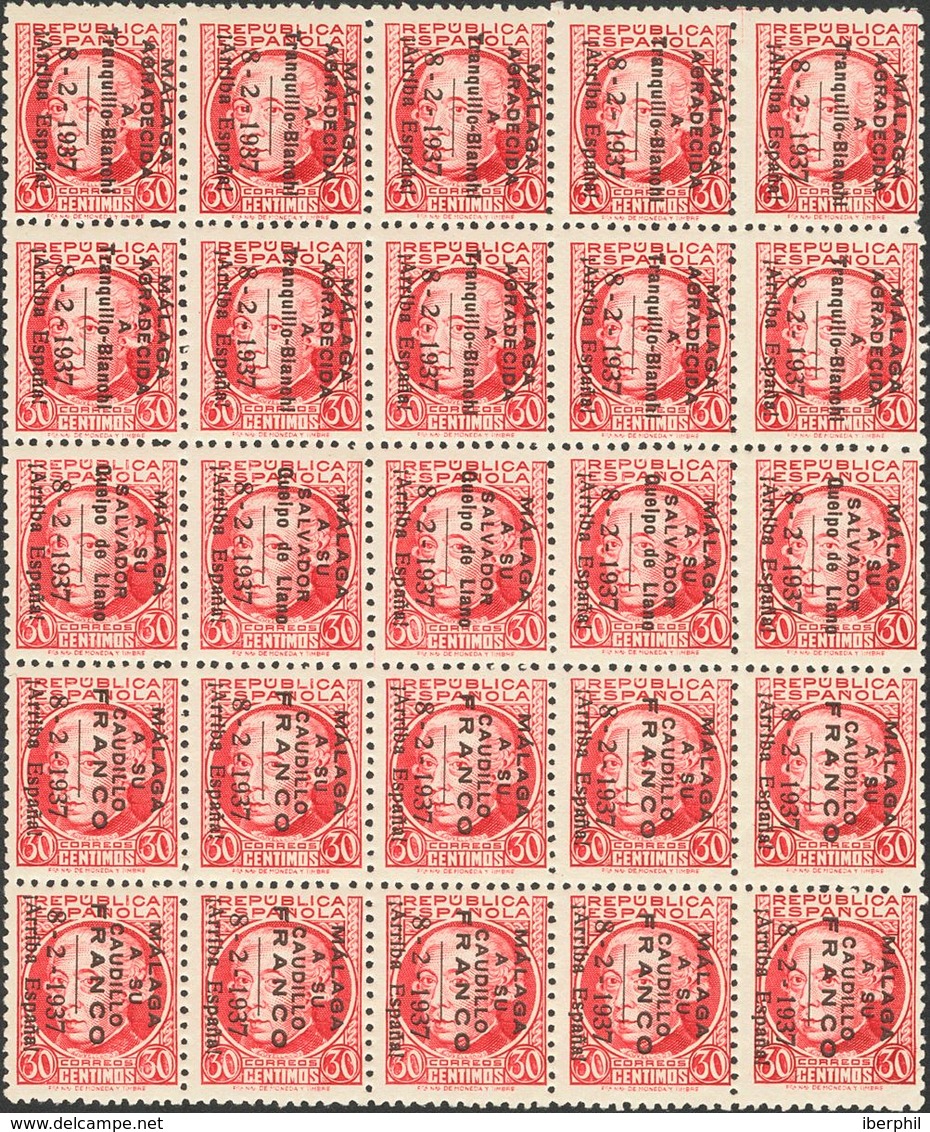 **37/40(5). 1937. Cinco Series Completas Dentro De Un Bloque De Veinticinco Sellos (quedan Además Cinco Series Más De Tr - Other & Unclassified