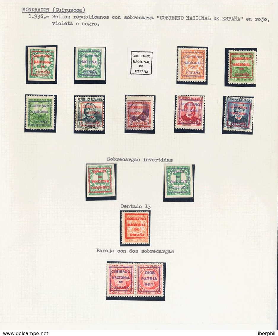 *. 1936. Conjunto De Sellos De Las Emisiones Locales Patrióticas De Mondragón, Incluyendo Sellos Sueltos Y Destacando Un - Other & Unclassified