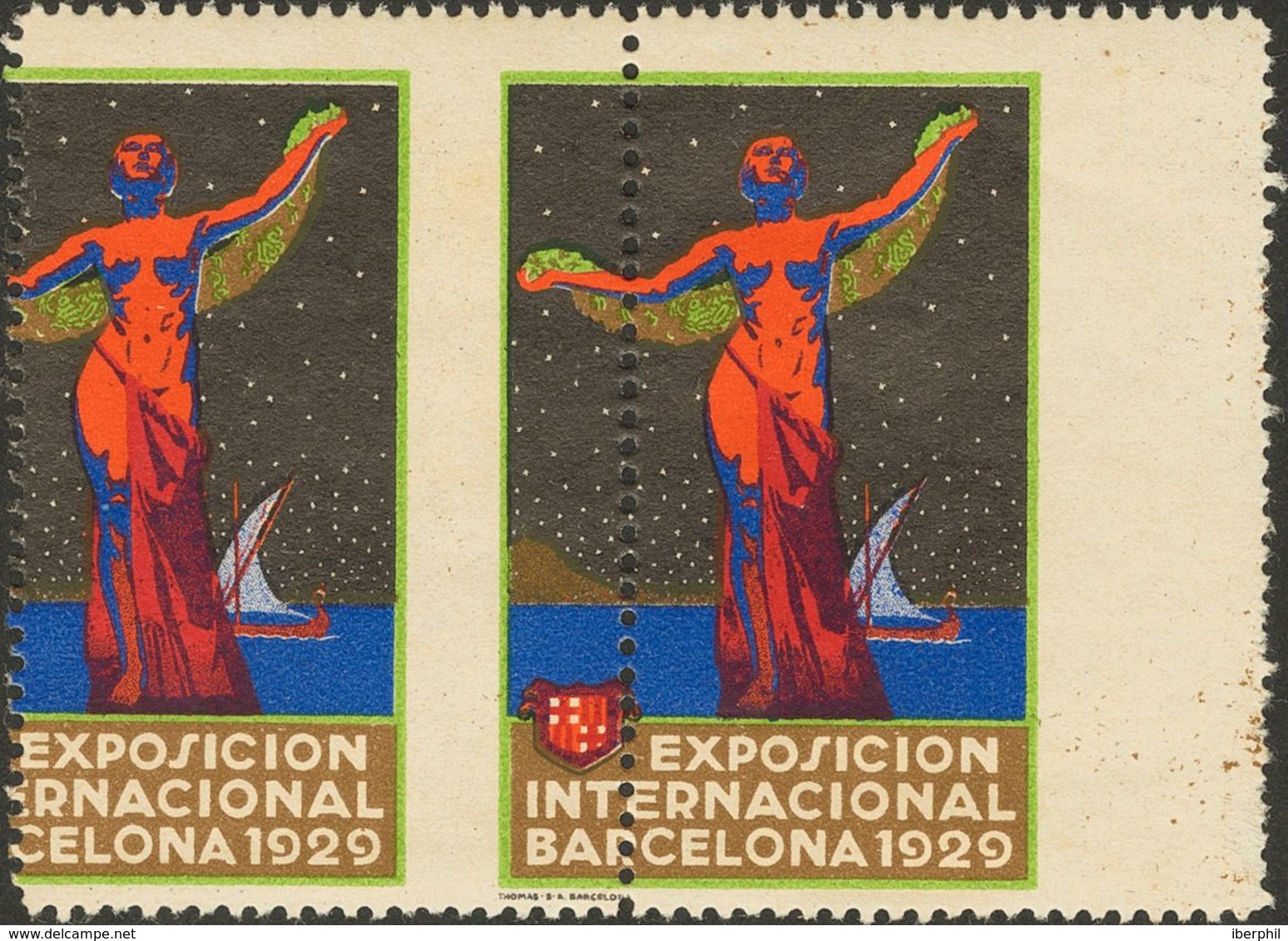 *. 1929. Sin Valor, Multicolor, Pareja. EXPOSICION INTERNACIONAL DE BARCELONA 1929. Variedad DENTADO VERTICAL DESPLAZADO - Other & Unclassified