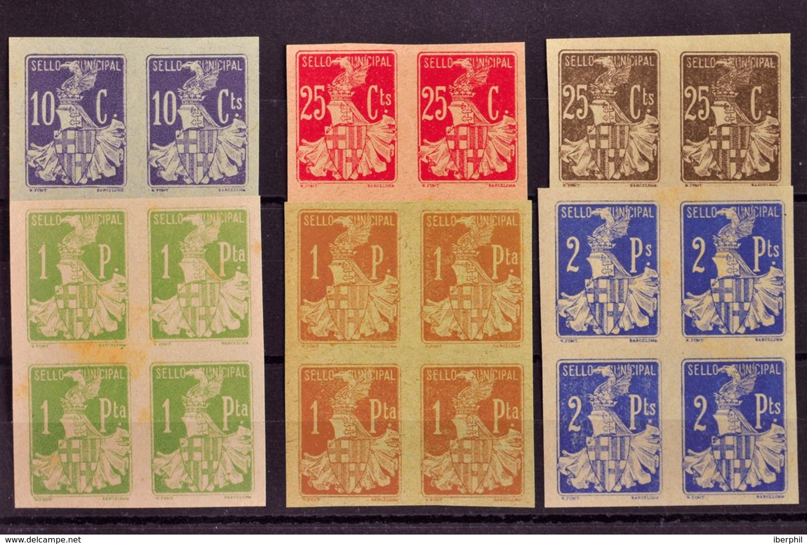 (*). (1930ca). 10 Cts Violeta, 25 Cts Rojo, 25 Cts Castaño, 1 Pts Verde Amarillo, 1 Pts Castaño Claro SELLO MUNICIPAL Y  - Other & Unclassified