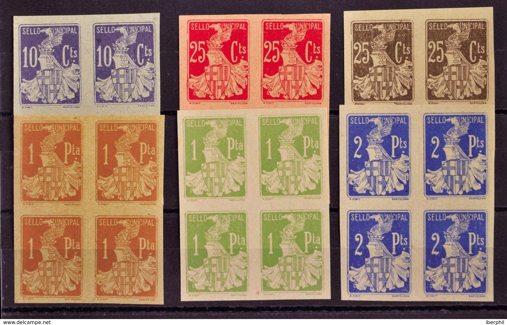 (*). (1930ca). 10 Cts Violeta, 25 Cts Rojo, 25 Cts Castaño, 1 Pts Verde Amarillo, 1 Pts Castaño Claro Y 2 Pts Azul, En B - Other & Unclassified