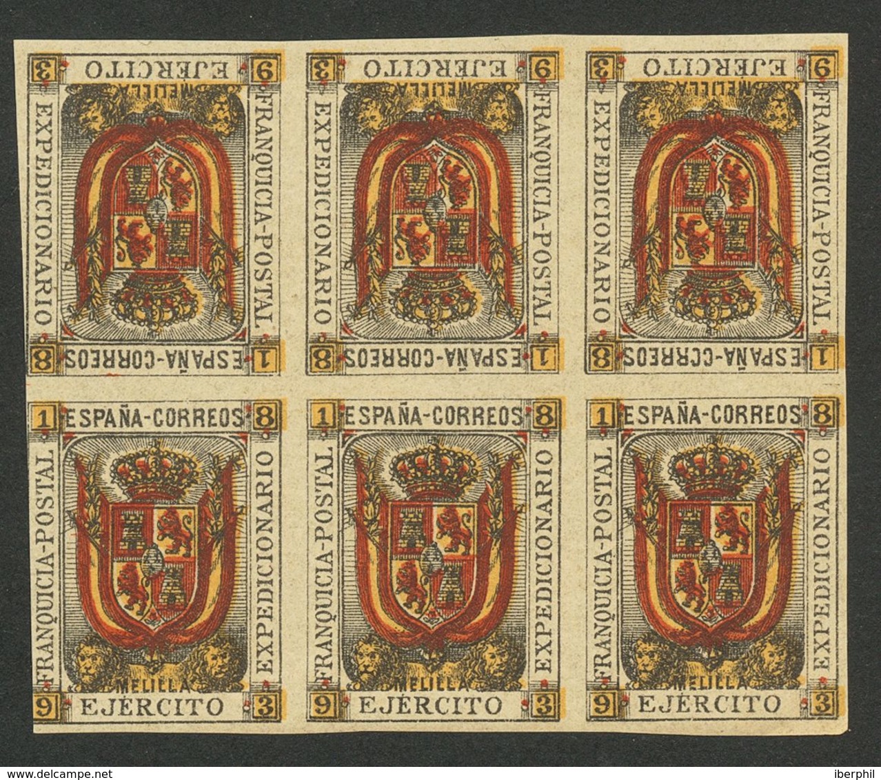 **1iias(3). 1893. Sin Valor, Negro, Rojo Y Amarillo, Bloque De Seis Con Tres Parejas CAPICUAS (una Con Margen Justo). MA - Other & Unclassified